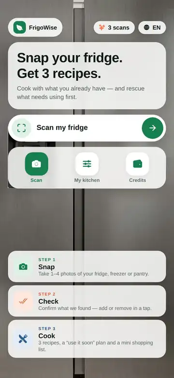 FrigoWise app home screen